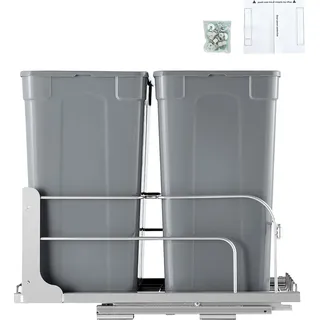 SucceBuy Ausziehbarer Doppel-Abfallbehälter (35 Qt x2), Unterbau-Mülleimer mit Türmontage & Soft-Close-Schienen, geeignet für Küchenschränke unter der Spüle (grau)