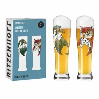 Ritzenhoff & Breker RITZENHOFF 6021002 Weizenbierglas 646 ml 2er Set - Serie Brauchzeit - Motiv Vögel, mehrfarbig - Made in Germany