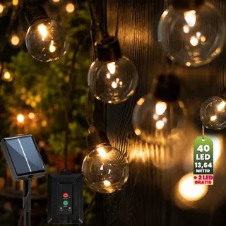 LUMILED Solar Lichterkette für Außen 13,5M 40x LED Lampen + 2 Ersatzbirnen Dekorative Glühbirnen IP44 spritzwasserdicht Wetterfest 8 Betriebsarten Warmweiß 3000K Garten Terrasse Balkon Party Deko Beleuchtung Solarleuchte - Schwarz
