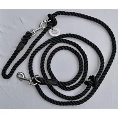 Leine aus Tau verstellbar - bis 3m Länge mit 3 Ringen - handgemacht in schwarz mit Takling schwarz