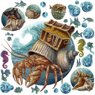 Wallfluent Wandaufkleber 80x87cm - Die Unterwasserwelt der Krabbe , Multicolor , Kunststoff , Rechteckig , 80x87x0.1 cm , Tapeten & Wandverkleidungen, Wandtattoos & Sticker, Wandtattoos