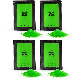 POLVO HOLI - Packung mit 4 Holi-Pulverbeuteln à 100 Gramm (400 g Holi-Pulver) (Grün)