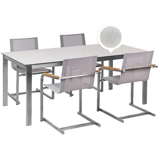 Beliani Gartenmöbel Set weiß Textil beige Cosoleto - Weiß, Beige, Silberfarben , Gartenmöbel, Gartengarnituren, Gartenmöbel-Sets