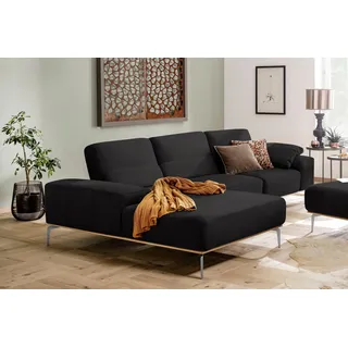 W.Schillig Ecksofa »run, Designsofa mit tollem Sitzkomfort, bequem, L-Form« mit elegantem Holzsockel, Füße in Chrom glänzend, Breite 319 cm, schwarz
