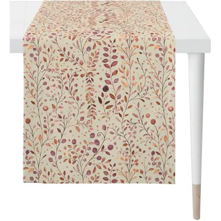 Tischläufer APELT "7400", bunt (natur, bordeaux), B:48cm L:140cm, Obermaterial: 75% Baumwolle, 25% Polyester, Tischdecken, Tischläufer, zarte Herbstblüten