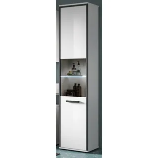 Badezimmer Hochschrank "Telly" in wei Hochglanz und grau Badschrank 40 x 188 cm - Grau