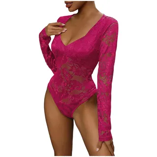 TBloevwlh Body Damen Sexy Spitze Sheer Mesh Langarm Kurzarm Bodysuit Elegant Spitzenbody Floral Lace Oberteil Slim Fit Jumpsuit Overall Damenbody Spitzenbluse