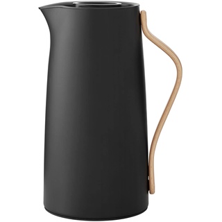 Stelton Kaffee-Isolierkanne Emma - Edelstahl-Thermoeinsatz, doppelwandig isoliert - Thermoskanne/Kaffeekanne/Teekanne mit Buchenholzgriff, Easy-Click-Deckel - 1,2 Liter, glänzendes Finish, Mattschwarz