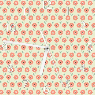 Wallario Design Wanduhr Muster mit roten Blumen und grünen Blättern aus Echtglas, Größe 20 x 20 cm - Weiß