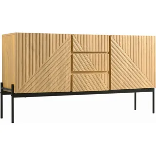 okwish Sideboard mit Türen Schubladen Metallbeinen Wohnzimmer 140x40x75cm Natur