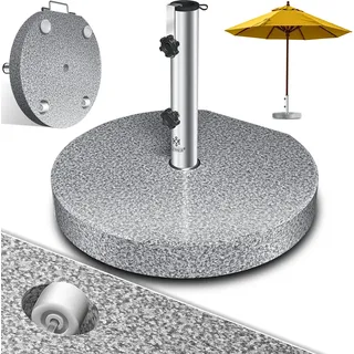 KESSER® Granit Sonnenschirmständer mit Edelstahlrohr, Hochwertiger Schirmständer Sockel 30KG - für Schirmstöcke bis 16-48 mm, Inkl. Transport Griff Garten Balkonschirmständer - Grau