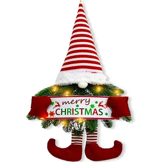 MULEVIP Weihnachtskranz Türkranz Weihnachtsdekoration,Weihnachtskranz für Tür,Christmas Wreath, Weihnachtselfen Türkranz Weihnachten Außen für Wohnzimmer Wandfenster,Wand,Türschilder(50 * 30cm)