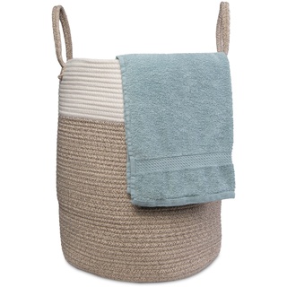 Gadgy Wäschekorb geflochten Beige | Aufbewahrungskorb Groß 52 L 46 x 33 cm | Handtuchkorb | Korb für Decken | Baumwollkorb Boho | Deckenkorb | Laundry Basket