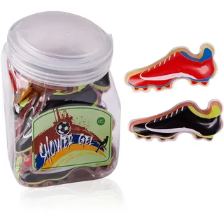 Accentra Mini-Duschgel “Fußball” – Großpackung Gastgeschenk für Kindergeburtstag, Tombolapreis oder Adventskalender Füllung – Bonbonglas mit 24 x 50 ml, 2 Motive/Duftsorten