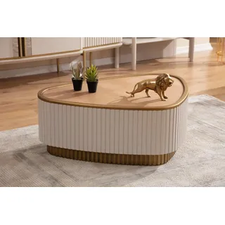 Dreieckiger Couchtisch Weiß-Braune Wohnzimmer Couchtische Holztische - Beige