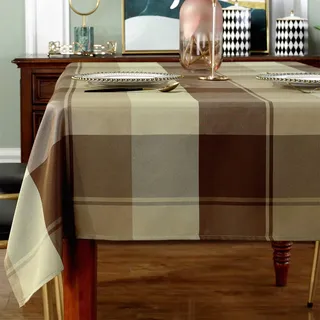 Rechteckige Tischdecke, Kariert, Polyester, Auslaufsicher, Staubdicht, Knitterfrei, Schwere Tischdecke für Küche, Esszimmer, Tischplatte (rechteckig/länglich, 132,1 x 177,8 cm (4–6 Sitze), Taupe