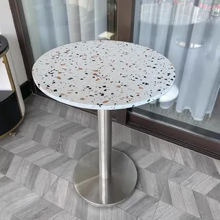 Restauranttisch, runder Terrazzotisch, runder Tisch für Dessertläden, Tisch für Milchteeläden, kleiner Tisch für Cafés 60 x 75cm XYZBX56543 - Weiß