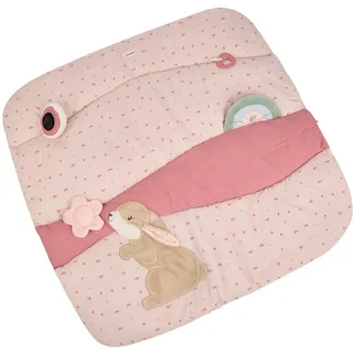 Sterntaler Spieldecke Hase Hanni 100x100cm - wattierte Activity Decke mit Rassel, Knisterpapier, Spiegel & Beißring Herz - Krabbeldecke waschbar - Geschenk Idee - Mädchen, quarzrosa