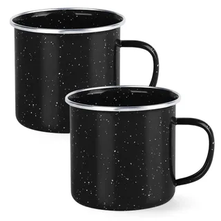 YZROHYI 2 Stück Camping Becher Emaille Tasse 350 ML, Emaille Becher Edelstahl, Retro Kaffeebecher, Enamel Mug, Outdoor Tasse, Kaffeetasse mit Henkel, Wanderbecher Mehrweg für Zuhause