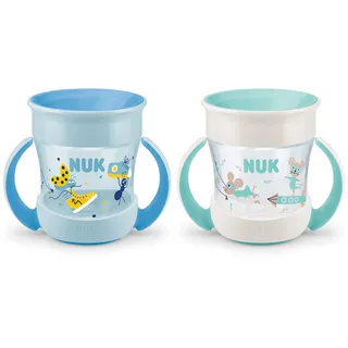 NUK Mini Magic Cup Trinklernbecher | auslaufsicherer 360°-Trinkrand | ab 6 Monaten | praktische Griffe | BPA-frei | 160 ml | Junge | 2 Stück