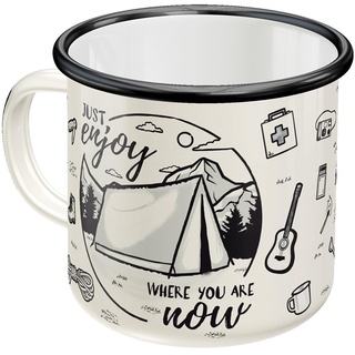 Nostalgic-Art Retro Emaille-Tasse, 360 ml, Enjoy Where You Are Now – Geschenk-Idee für Camping-Fans, Camping-Becher, Vintage Design mit Spruch