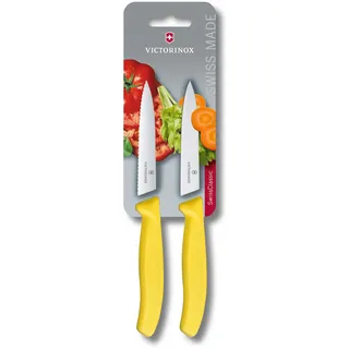 Victorinox Swiss Classic, Tomaten- und Gemüsemesser-Set, 2teilig, Extra Scharfe Klinge, Kunststoffgriff, Rostfreier Stahl, Swiss Made, Gelb