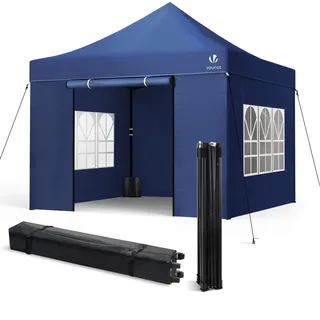 VOUNOT® Pavillon 3x3m Wasserdicht Stabil Winterfest, Pop Up Faltpavillon mit 4 Seitenteilen und 4 Sandsäcke, Party Pavillon Faltbar Gartenzelt Partyzelt, Blau