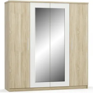 nabbi Viertürig Kleiderschrank mit Spiegel Mateo W-4D - Dub-Sonoma / Weiß - Naturbelassen