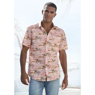 Hawaiihemd BEACHTIME "- sommerliches Hemd mit tollem Palmen Druck", Herren, Gr. XL (43/44), N-Gr, rosa (rosa, bedruckt), Web, Obermaterial: 100% Baumwolle, gemustert, regular fit, ohne Ausschnitt, abgesteppte Kante, Hemden Hawaiihemd, Kurzarm, Freizeithemd mit Palmenprint, reine Baumwolle, Topseller