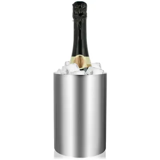 com-four® Flaschenkühler - Sektkühler in matt - Eiswürfelkübel aus Edelstahl - doppelwandiger Weinkühler - Eiswürfelkühler mit 10,5 cm Innendurchmesser (1 Stück - silberfarben/matt)