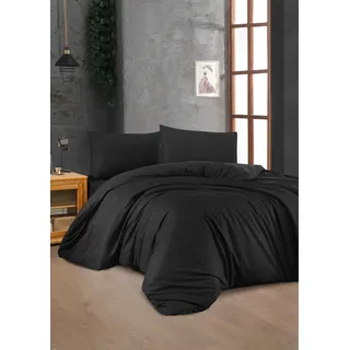 L'Essentiel Linge de Maison, Hochwertiges Ranforce XXL Bettwäsche Set (1 Stück), Schwarz, 155 x 220 cm | 100% Baumwolle, 117 g/m2, 155 Fäden | Maschinenwaschbar bei 30 °C, Knopfverschluss, Elegant und Komfortabel. - Schwarz