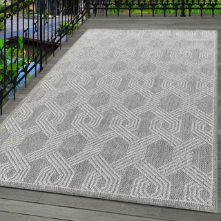 Carpetsale24 Outdoor Teppich Wetterfest Innen & Außenbereich Modern Design Küchenteppich Balkon Terrassen Flachgewebe Wetterfest, Grösse: 160x230 cm - Grau