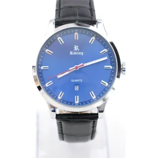 Rötting Design Herrenuhr Quarz Collection "Rötting" blaues Ziffernblatt DATUM schwarzes Lederarmband