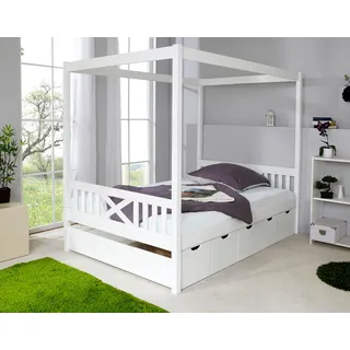 TICAA Himmelbett Lino 140 x 200 cm Kiefer massiv weiß