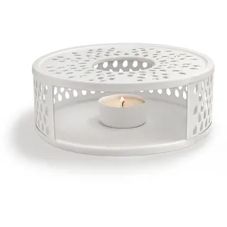 Creano weißes Stövchen aus Edelstahl mit Teelichthalter - Teewärmer - stabil klappert Nicht - Rechaud für sämtliche Teekannen geeignet