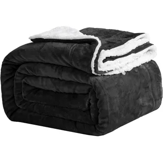 Good Nite Kuscheldecke 200x230cm Schwarz Fleecedecke Wohndecke Decke Sherpa Sofaüberwurf Couchdecke Warm Winter Weich