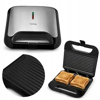 Huslog Kontaktgrill 750W Sandwichmaker & Panini Grill, Antihaft-Grillplatten, schnelles Aufheizen 2 Min, 2 Sandwiches, LED-Kontrollleuchten, Überhitzungsschutz, kompakt mit Kabelauf, HUS1075