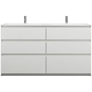 burgbad Lin20 Mineralguss-Doppelwaschtisch Weiß Glänzend inklusive Waschtischunterschrank, 6 Auszüge parallel, 1620x495x902mm, SGIC162F5351C0001, Farbe: Weiß Matt mit Laserkante