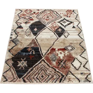 Paco Home Teppich »Sena 456« rechteckig 11 mm Höhe Kurzflor, modern gemustert, mit Fransen, beige