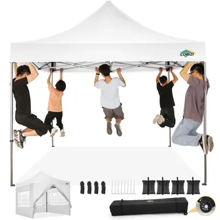 COBIZI pavillon 3x3 wasserdicht stabil Winterfest, faltpavillon Outdoor faltbar partyzelt,pop up pavillon klappbar gartenpavillon mit 4 Seitenteilen und Laufradtasche, Weiß(420D Oxford-Plane)