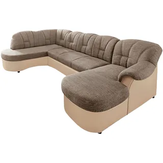 DOMO collection Wohnlandschaft »Flores auch in Leder-Bezug, B/T/H: 293/180/86 cm, U-Form« wahlw. mit Bettfunktion, wahlw. mit Federkern, Unser Dauertiefpreis, beige