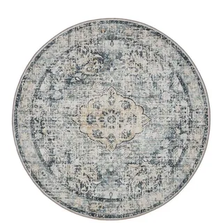 benuta Vintage-Teppich George waschbar ø 120 cm rund , Blau , Kunststoff , Vintage , Rund , 120x120 cm , Oeko-Tex® Standard 100 , in verschiedenen Größen erhältlich, rutschfeste Unterfläche, waschbar , Teppiche und Böden, Teppiche, Vintageteppiche