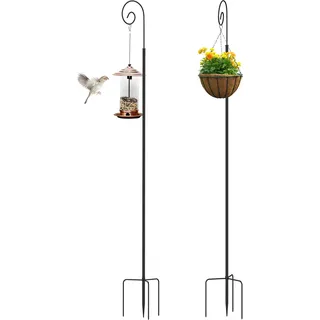 WISFOR 2PCS Schäferhaken Metall, Gartenstecker Gartenstab mit Haken für Solarleuchten, Laternen, Weihnachtsbeleuchtung, Hochzeiten, Pflanzkörbe, Blumenkugel - Schwarz