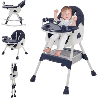 3in1 Hochstuhl Baby mit Spielbügel, Kinderhochstuhl mit Abnehmbares Tablett Hochstuhl Verstellbar Klappbar Babystuhl mit Liegefunktion,Kombihochstuhl mit wachsend esszimmerstuhl,ab 6 Monate (Blau)