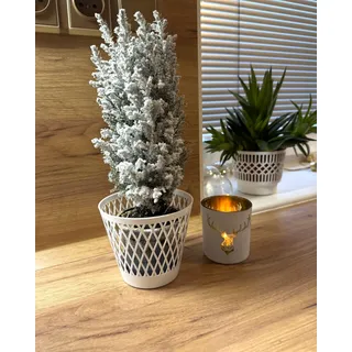 Kimmel 3 Stück Übertopf Grünpflanzen Zimmerpflanzen Pflanzkübel Orchideentopf Blumentopf Pflanztopf Dekotopf mit Gittermuster 12 cm, aus Plastik, Farbe weiß