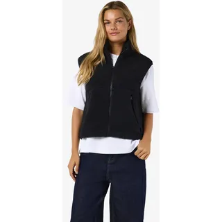 Fellweste NOISY MAY "NMMASEY SHORT TEDDY VEST FWD NOOS", Damen, Gr. L, schwarz, Obermaterial: 100% Polyester, unifarben, regular fit normal, Westen Fellweste