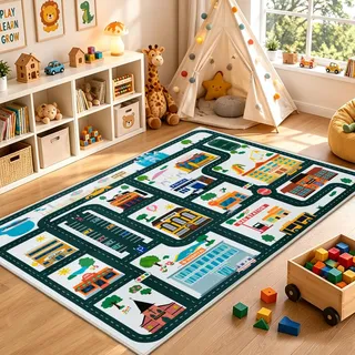 Capslpad Spielteppich Kinder Straße 120x160 cm Waschbar Kinderteppich Kinderzimmer Teppiche SPielmatte Teppich Krabbelmatte Baby für Kleinkind Junge Mädchen Schlafzimmer Spielzimmer Babyzimmer, Weiß
