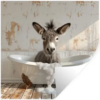 MuchoWow Wandtattoo Esel - Tiere - Badewanne - Schaumstoff 50x50 cm , Weiß , Kunststoff , Quadratisch , 50x50x0.1 cm , Tapeten & Wandverkleidungen, Wandtattoos & Sticker