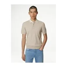 Mens M&S Collection Cotton Rich Ribbed Knitted Polo Shirt - Neutral, Neutral - S
