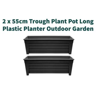Blumentopf Trog Plastik Lang Außen Garten 55cm 2pk